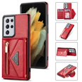 thumbnail image 1 of Dteck Case For Samsung Galaxy S21 Ultra 6.8-inch,Luxury Leather Zipper Card Holder Wallet Cross Body Shoulder Strap Case for Galaxy S21 Ultra 5G Shockproof Hybrid Rubber Kickstand Cover,Red, 1 of 8