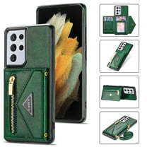 Dteck Case For Samsung Galaxy S21 Ultra 6.8-inch,Luxury Leather Zipper Card Holder Wallet Cross Body Shoulder Strap Case for Galaxy S21 Ultra 5G Shockproof Hybrid Rubber Kickstand Cover,Green