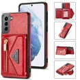 thumbnail image 1 of Dteck Case For Samsung Galaxy S22 Plus,Luxury Leather Zipper Card Holder Wallet Cross Body Shoulder Strap Case Shockproof Hybrid Rubber Kickstand Cover for Galaxy S22+ 5G,Red, 1 of 6