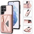 thumbnail image 1 of Dteck Case For Samsung Galaxy S22 Ultra,Luxury Leather Zipper Card Holder Wallet Cross Body Shoulder Strap Case Shockproof Hybrid Rubber Kickstand Cover for Galaxy S22 Ultra 5G,Pink, 1 of 6