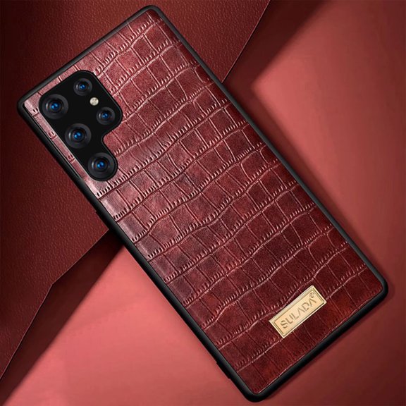 Dteck Case For Samsung Galaxy S22 Ultra,Shockproof Rubber Hybrid PU Leather Pattern Retro Back Protective Case Cover for Galaxy S22 Ultra 5G,Coffee