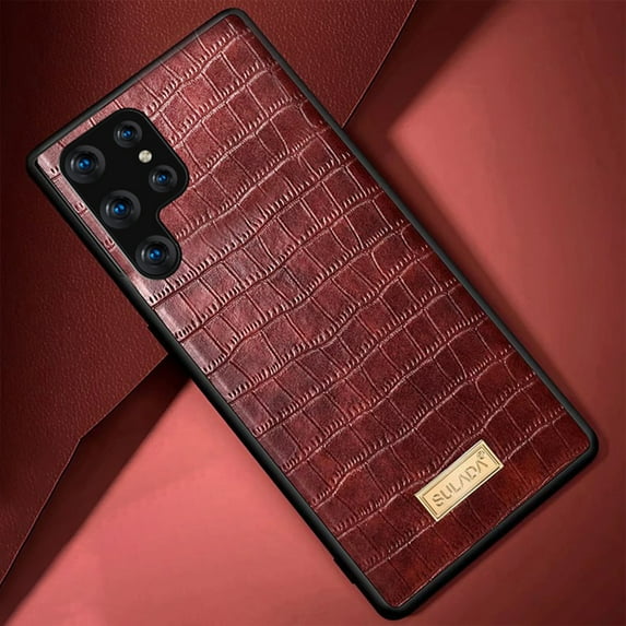 Dteck Case For Samsung Galaxy S22 Ultra,Shockproof Rubber Hybrid PU Leather Pattern Retro Back Protective Case Cover for Galaxy S22 Ultra 5G,Coffee