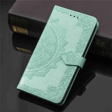 Dteck Case For Samsung Galaxy S7 Flip Case Wallet Leather [Kickstand] Emboss Flower Folio Magnetic Protective Cover with Card Slots, Green