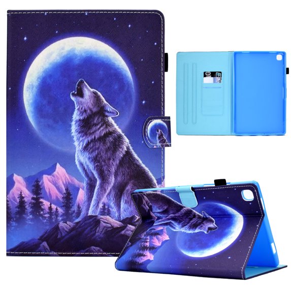 Dteck Case For Samsung Galaxy Tab A7 Lite 8.7" T220/T225,Magnetic Leather Pattern Card Holder Wallet Case Kickstand Shockproof Folio Cover for Galaxy A7 Lite 8.7-inch 2021,Wolf