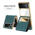 thumbnail image 1 of Dteck Case For Samsung Galaxy Z Flip 3 5G,Magnetic Leather Hybrid Plating PC Case with Mirror Shockproof Folding Stand Protective Cover,Darkgreen, 1 of 8