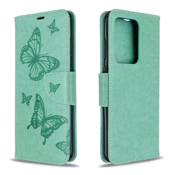 Dteck Case For Samsung S20 Plus (6.7 Inch), [Wrist Strap] Premium PU Leather [Multi Card/Cash Slots] Butterfly Patterned Stand Flip Cover, Green