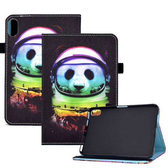 Dteck Case For iPad 10th Generation 10.9 inch 2022,Smart Pattern Leather Card Holder Wallet Case Shockproof Silicone Kickstand Cover with Elastic Strap,Panda