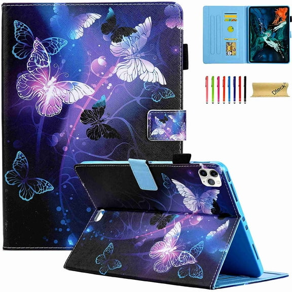 Dteck Case For iPad Pro 11 Case 2nd Generation 2020, PU Leather Card Slots Case Multi-Angle Viewing Smart Folio Stand Wallet Protective Case with Auto Wake/Sleep, Purple Butterfly