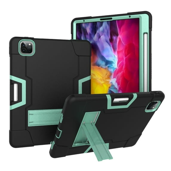 Dteck Case For iPad Pro 12.9" 5th Generation 2021,Shockproof Rubber Kickstand Case 3-Layer Protection Heavy Duty Cover for iPad Pro 12.9-inch 5th Gen 2021,Black+Mint