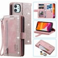 thumbnail image 1 of Dteck Case For iPhone 11 6.1 inch 2019 Luxury PU Leather 9 Card Holder Flip Magnetic Wallet Purse Case with Zipper Coin/Cash Pocket Fold Stand, rosegold, 1 of 8