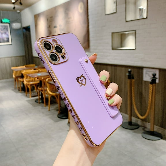 Dteck Case For iPhone 11 Pro 5.8 inch,Luxury Cute Love Heart Pattern Wristband Kickstand Shockproof Rubber TPU+PC Ultra Slim Case Cover.For iPhone 11 Pro,Purple