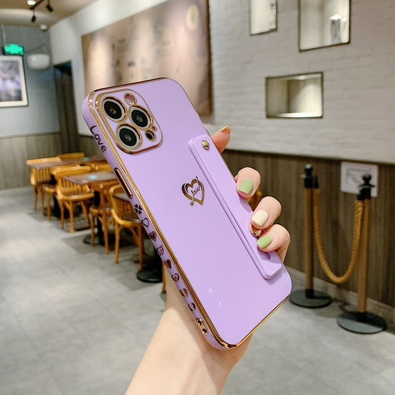 Dteck Case For iPhone 11 Pro 5.8 inch,Luxury Cute Love Heart Pattern Wristband Kickstand Shockproof Rubber TPU+PC Ultra Slim Case Cover.For iPhone 11 Pro,Purple