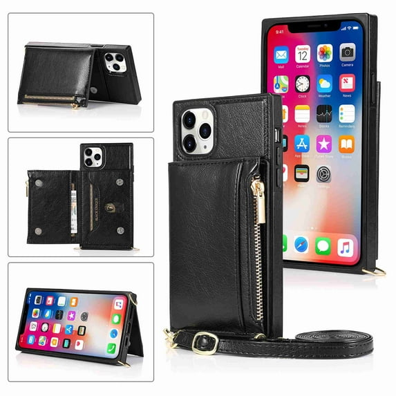 Dteck Case For iPhone 11 Pro Max 6.5 2019 Wallet Card Holder PU Leather Card Pockets Protective Shockproof Flip Folio Zipper Purse Cover, Black