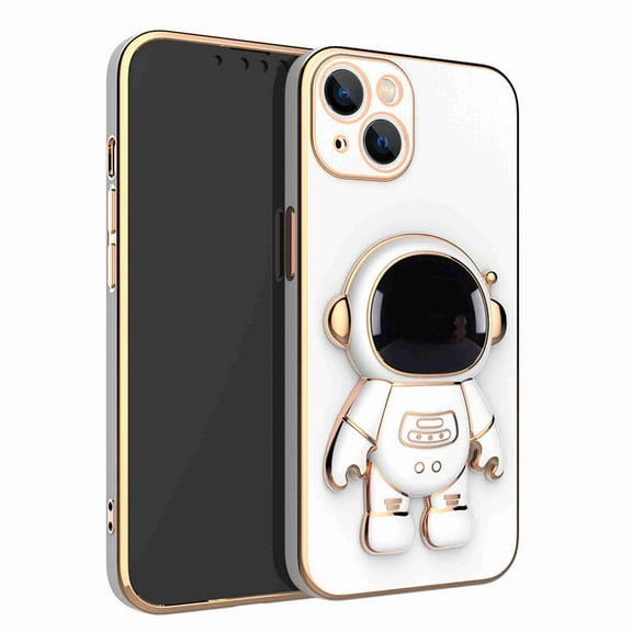 Dteck Case For iPhone 13,Hybrid Shockproof Plating Astronaut Kickstand Phone Case Cover,For iPhone 13,White