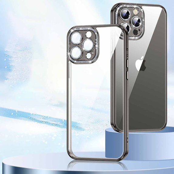 Dteck Case For iPhone 13 Pro Max,Slim Shockproof Bling Glitter Camera Lens Protector Transparent Cover,Black