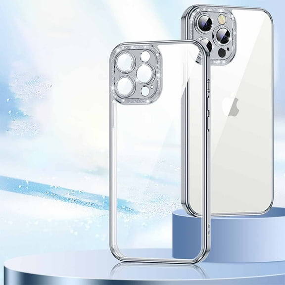 Dteck Case For iPhone 13 Pro Max,Slim Shockproof Bling Glitter Camera Lens Protector Transparent Cover,Silver