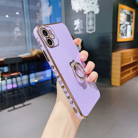 Dteck Case For iPhone XS/X,5.8 inch,Love Heart Patterned Slim TPU+PC Shockproof Plating Ring Stand Case Cover.For iPhone XS/X,Purple