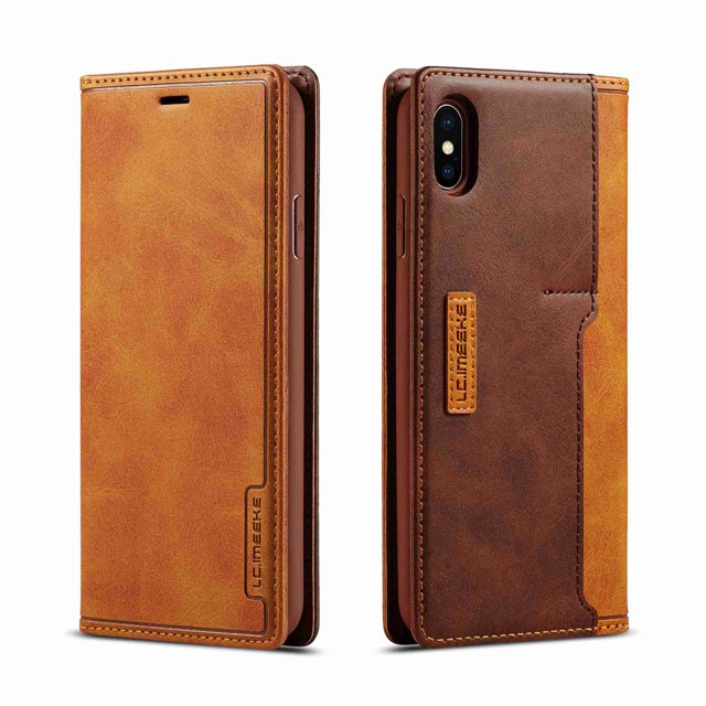 Dteck Case For iPhone Xs Max Leather Wallet Case with Kickstand Cash Slot Card Pin Case Foldable
