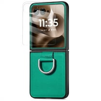 Dteck Case with Front Screen Protector for Motorola Razr 2024/2025,Slim Leather Protective Case with Ring Hard PC Back Cover Non-Slip Compatible with Motorola Razr 2025/2024,Green