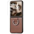 thumbnail image 1 of Dteck Case with Front Screen Protector for Motorola Razr Plus 2024/2025,Slim Leather Protective Case with Ring Hard PC Back Cover Non-Slip Compatible with Motorola Razr+ 2025/2024,Brown, 1 of 7