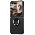 thumbnail image 1 of Dteck Case with Front Screen Protector for Motorola Razr Ultra 2025,Slim Leather Protective Case with Ring Hard PC Back Cover Non-Slip Compatible with Motorola Razr Ultra 2025,Black, 1 of 9