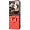 thumbnail image 1 of Dteck Case with Front Screen Protector for Motorola Razr Ultra 2025,Slim Leather Protective Case with Ring Hard PC Back Cover Non-Slip Compatible with Motorola Razr Ultra 2025,Orange, 1 of 7