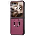 thumbnail image 1 of Dteck Case with Front Screen Protector for Motorola Razr Ultra 2025,Slim Leather Protective Case with Ring Hard PC Back Cover Non-Slip Compatible with Motorola Razr Ultra 2025,Purple, 1 of 7