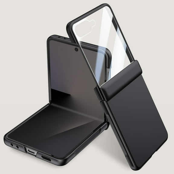 Dteck Case with Front Tempered Glass Screen Protector for Samsung Galaxy Z Flip 7,Shockproof Case Hinge Protection PC Slim Cover for Galaxy Z Flip7,Black