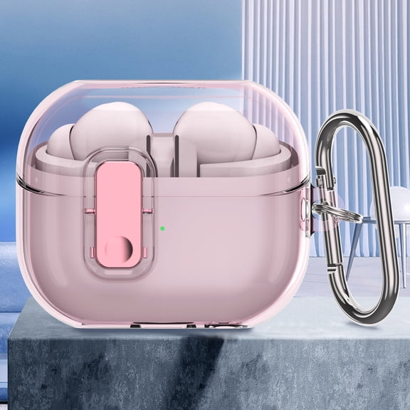 Dteck Case for Galaxy Buds 3 / Buds 3 Pro Case with Secure Lock, Clear Soft TPU Military Grade Shockproof Protective Case with Keychain for Samsung Galaxy Buds 3 / 3 Pro,Pink