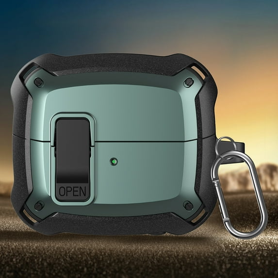 Dteck Case for Galaxy Buds 3 Case / Buds 3 Pro Case 2024 Secure Lock Clip Case Military Grade Drop Protection Full-Body Rugged Hard Shell for Men Women with Keychain Carabiner,Wireless Charging,Green