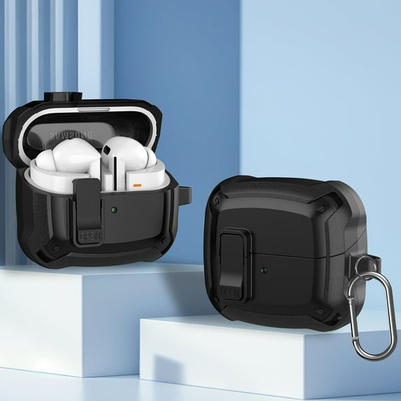 Dteck Case for Galaxy Buds 3 Case / Buds 3 Pro Case 2024 Secure Lock Clip Case Military Grade Drop Protection Full-Body Rugged Hard Shell for Men Women with Keychain Carabiner,Wireless Charging,Black