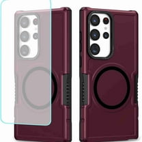 Dteck Case for Galaxy S25 Case with Tempered Glass Screen Protector, Compatible with MagSafe, Heavy Duty Shockproof Wireless Charging Anti-Scratch Phone Cover for Samsung Galaxy S25, Winered