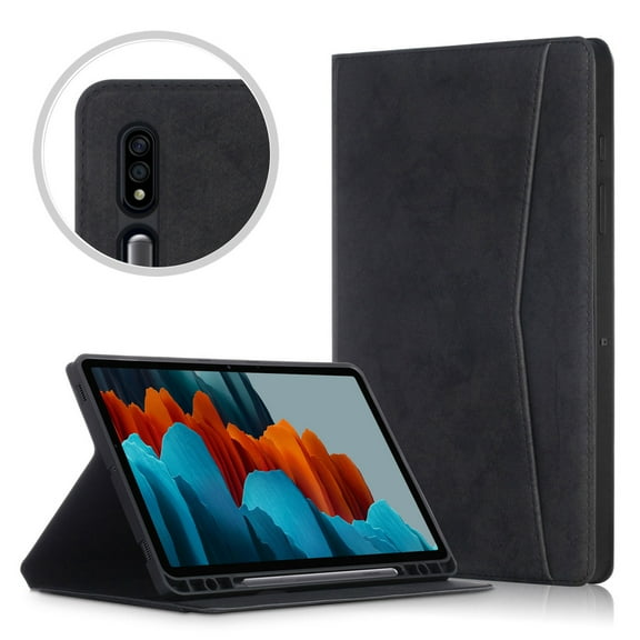 Dteck Case for Galaxy Tab S7 FE/S8 Plus/S7 Plus 12.4 Inch, Premium PU Leather Multiple Viewing Angles Folding Stand Cover with Pen Holder Auto Wake Sleep for Samsung Tab S7 FE 5G/S8+ 2022/S7+, Black