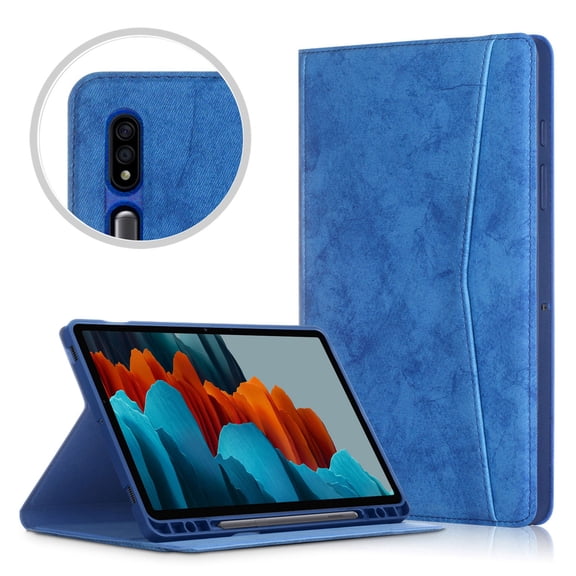 Dteck Case for Galaxy Tab S7 FE/S8 Plus/S7 Plus 12.4 Inch,Premium PU Leather Multiple Viewing Angles Folding Stand Cover with Pen Holder Auto Wake Sleep for Samsung Tab S7 FE 5G/S8+ 2022/S7+,Deep Blue