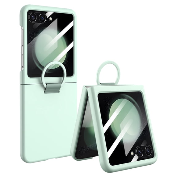 Dteck Case for Galaxy Z Flip 5 5G (2023), Z Flip5 Ultra Slim Case with Ring Holder Built-in Screen Protector for Women Girls, Matte PC Case for Samsung Galaxy Z Flip5,Mint