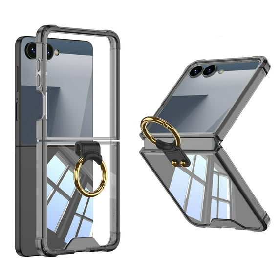 Dteck Case for Galaxy Z Flip 7,Hinge Protection Transparent Case with Ring Holder Full Body Shockproof Protective Phone Case for Samsung Galaxy Z Flip 7 5G 2025, Black