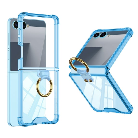 Dteck Case for Galaxy Z Flip 7,Hinge Protection Transparent Case with Ring Holder Full Body Shockproof Protective Phone Case for Samsung Galaxy Z Flip 7 5G 2025, Blue
