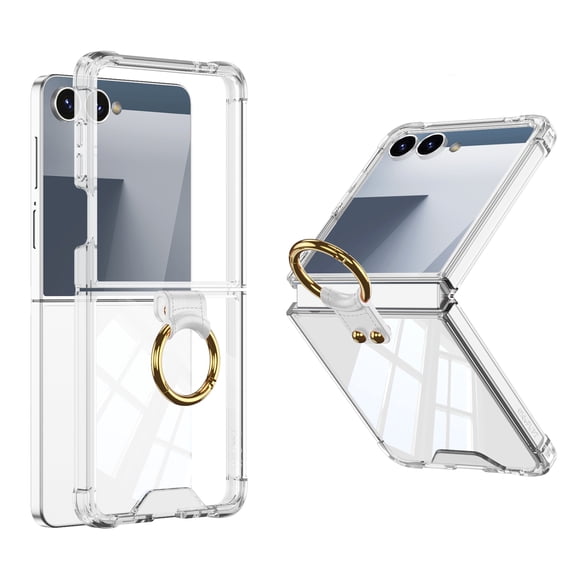 Dteck Case for Galaxy Z Flip 7,Hinge Protection Transparent Case with Ring Holder Full Body Shockproof Protective Phone Case for Samsung Galaxy Z Flip 7 5G 2025, Clear