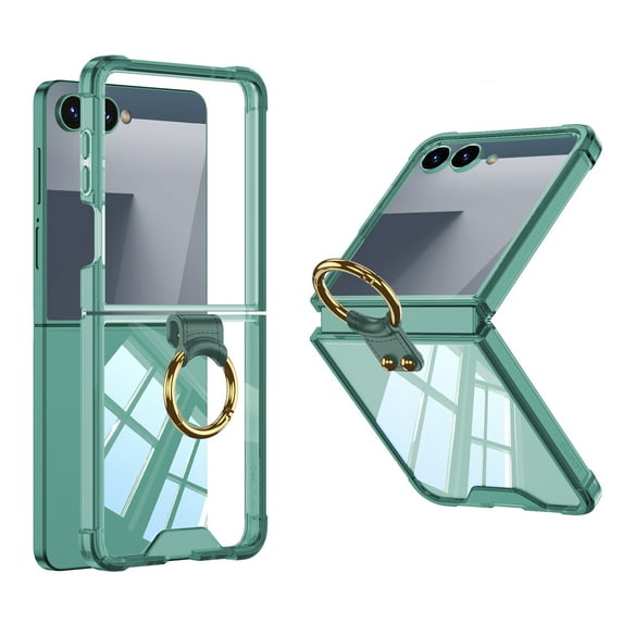 Dteck Case for Galaxy Z Flip 7,Hinge Protection Transparent Case with Ring Holder Full Body Shockproof Protective Phone Case for Samsung Galaxy Z Flip 7 5G 2025, Green
