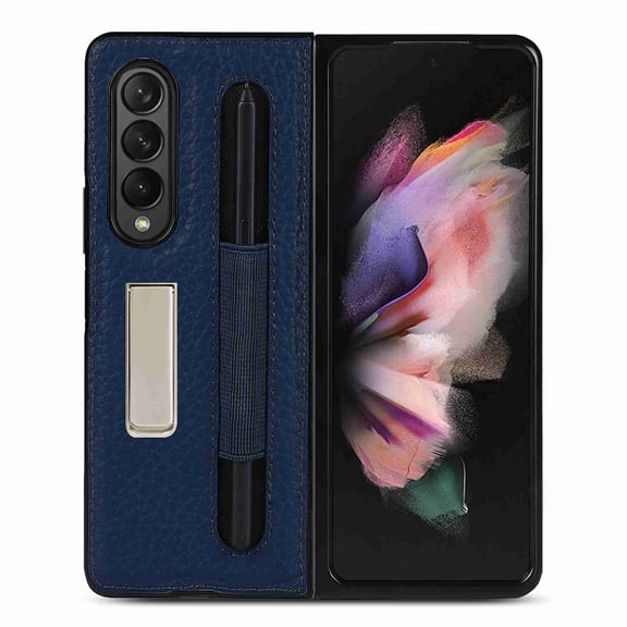 Dteck Case for Galaxy Z Fold 3 5G PU Leather Wallet Magnetic Flip Protective Cover with Kickstand S Pen Card Holder Shockproof Case for Samsung Galaxy Fold3 (2021) (Blue)