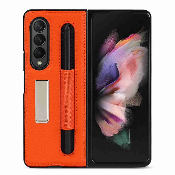 Dteck Case for Galaxy Z Fold 3 5G PU Leather Wallet Magnetic Flip Protective Cover with Kickstand S Pen Card Holder Shockproof Case for Samsung Galaxy Fold3 (2021) (Orange)