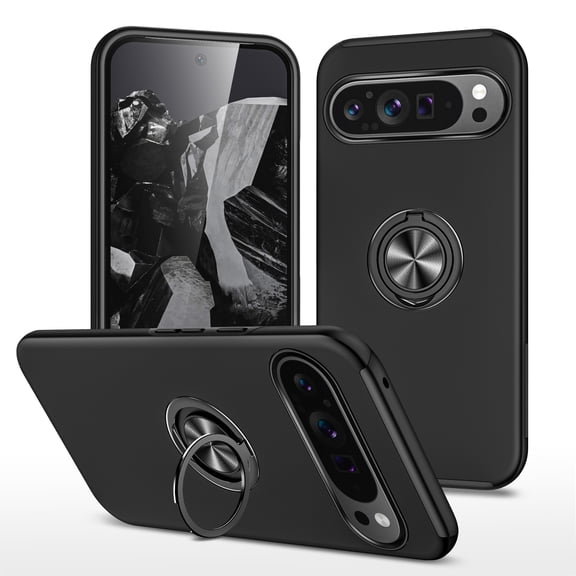 Dteck Case for Google Pixel 10/10 Pro,Shockproof TPU+PC Case Built-in Ring Holder Kickstand Slim Back Protective Cover for Google Pixel 10/10 Pro,Black