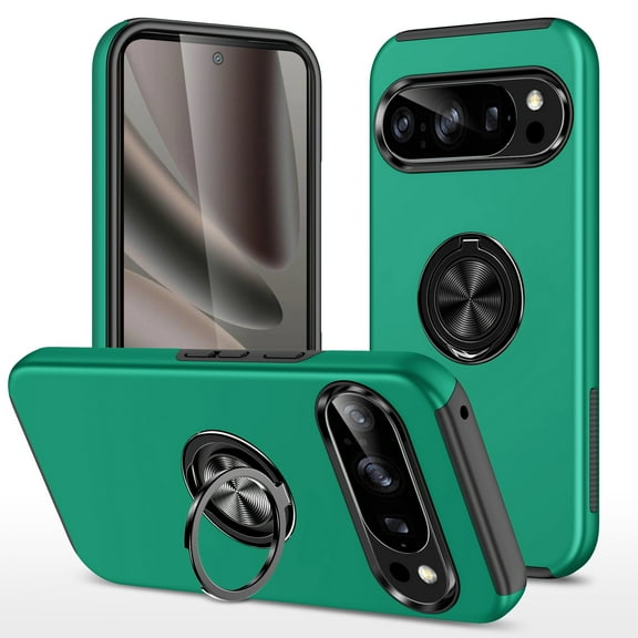 Dteck Case for Google Pixel 10 Pro XL,Shockproof TPU+PC Case Built-in Ring Holder Kickstand Slim Back Protective Cover for Google Pixel 10 Pro XL,Green