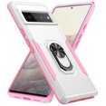 thumbnail image 1 of Dteck Case for Google Pixel 6 Pro,Shockproof Rubber Military Grade Dual Layer Case Ring Holder Kickstand Cover Support Magnetic Car Mount,White + Pink, 1 of 8