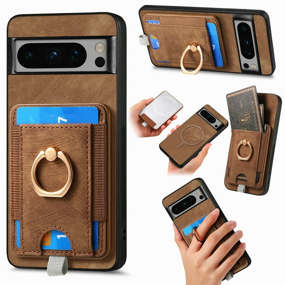 Dteck Case for Google Pixel 8 Pro with Stand,2 in 1 Detachable Magnetic Leather Card Slot Wallet Case Ring Holder Kickstand Protective Shockproof Back Cover for Google Pixel 8 Pro,Brown