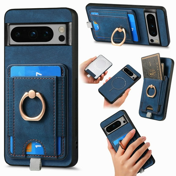 Dteck Case for Google Pixel 8 Pro with Stand,2 in 1 Detachable Magnetic Leather Card Slot Wallet Case Ring Holder Kickstand Protective Shockproof Back Cover for Google Pixel 8 Pro,Blue