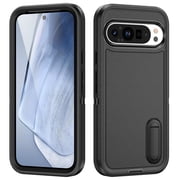 Dteck Case for Google Pixel 9 / 9 Pro,Shockproof 3-Layer Protection Case Built-in Kickstand Military Grade Protective Cover for Google Pixel 9 / 9 Pro,Black