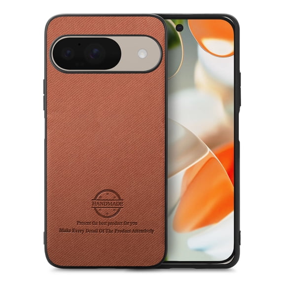 Dteck Case for Google Pixel 9 / 9 Pro,Slim Premium Canvas Grain PU Leather,Soft TPU Bumper,Non-Slip Anti-Scratch Shock-Absorbent,Protective Phone Cover for Google Pixel 9 / 9 Pro,Brown