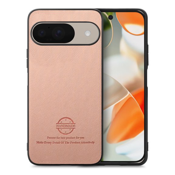Dteck Case for Google Pixel 9 / 9 Pro,Slim Premium Canvas Grain PU Leather,Soft TPU Bumper,Non-Slip Anti-Scratch Shock-Absorbent,Protective Phone Cover for Google Pixel 9 / 9 Pro,Pink