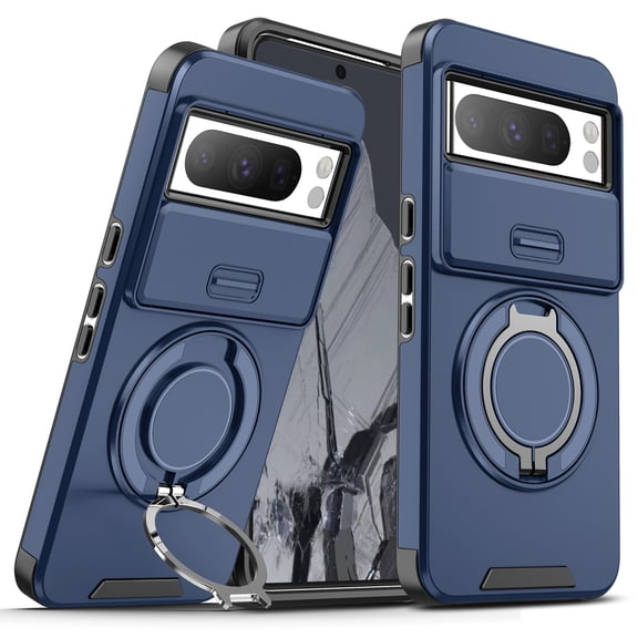 Dteck Case for Google Pixel 9 Pro XL, Rugged Military Grade Shockproof Heavy Duty Phone Case for Google Pixel 9 Pro XL Protective Cover with Ring Magnetic Kickstand, Blue